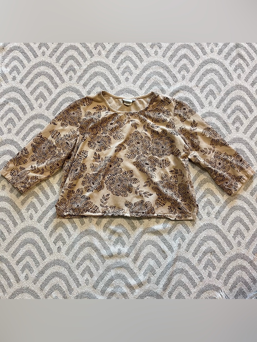 Hot Cotton Tan Brown Floral Blouse XL